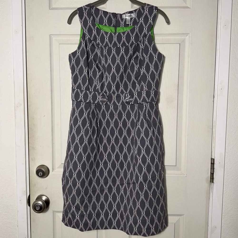 Dressbarn Navy White Chain Print Sleeveless Midi Dress Size 10 Business Casual